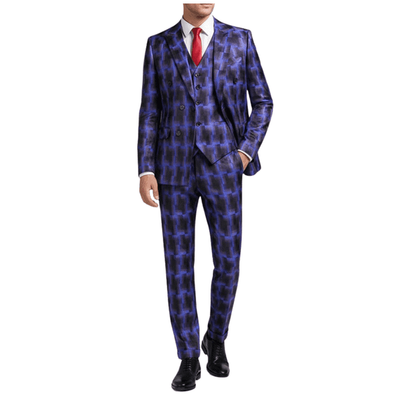HBDesign Mens 3 Piece Double Breasted Suit Set, Blazer Vest Pants for Business Party
