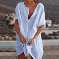 thumbnail image 2 of XIAONU Button Front Tunic Dress for Women Short Sleeve Knot Hem Beach Cover Up Dress, 2 of 7