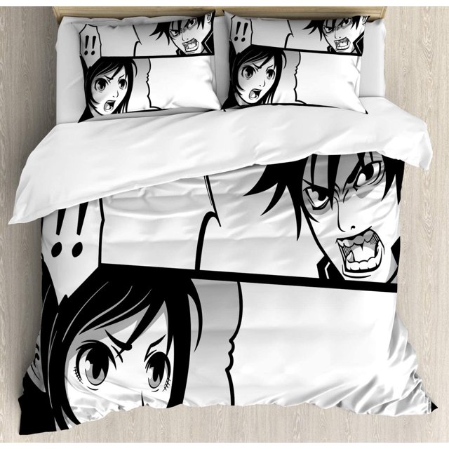 Juego de Funda Nórdica, Cómics Japoneses Chico y Chica Escena de Lucha Manga Imagen