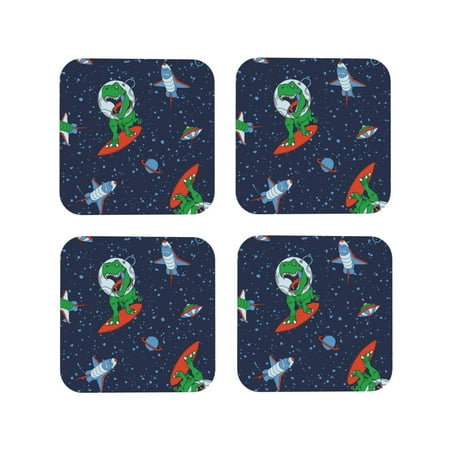 

Tideii Dinosaur Astronaut Space Surfing for Leather Coasters 4 Pieces Anti-fouling and Anti-scalding Decorative Coasters Suitable for Restaurants Kitchens Coffee Shops-Square