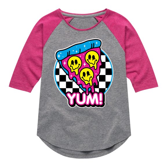 Instant Message - Y2K Pizza Slice - Toddler & Youth Girls Raglan Graphic T-Shirt