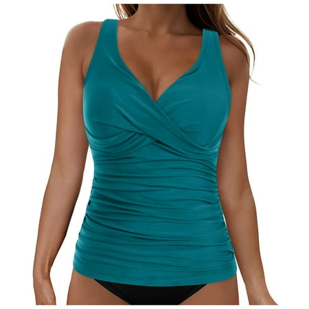 Linfrsh Women s Underwire Tankini Top Only - Push Up Swimsuit Top with Bra Support Tummy Control Bathing Suit Top No Bottom 2025(Dark Green S)