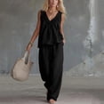 thumbnail image 4 of Women's 2 Piece Outfits Lounge Sets Women's Summer Solid Color V-Neck Shirt Top With Pocket Casual Shorts Set Black L, 4 of 6