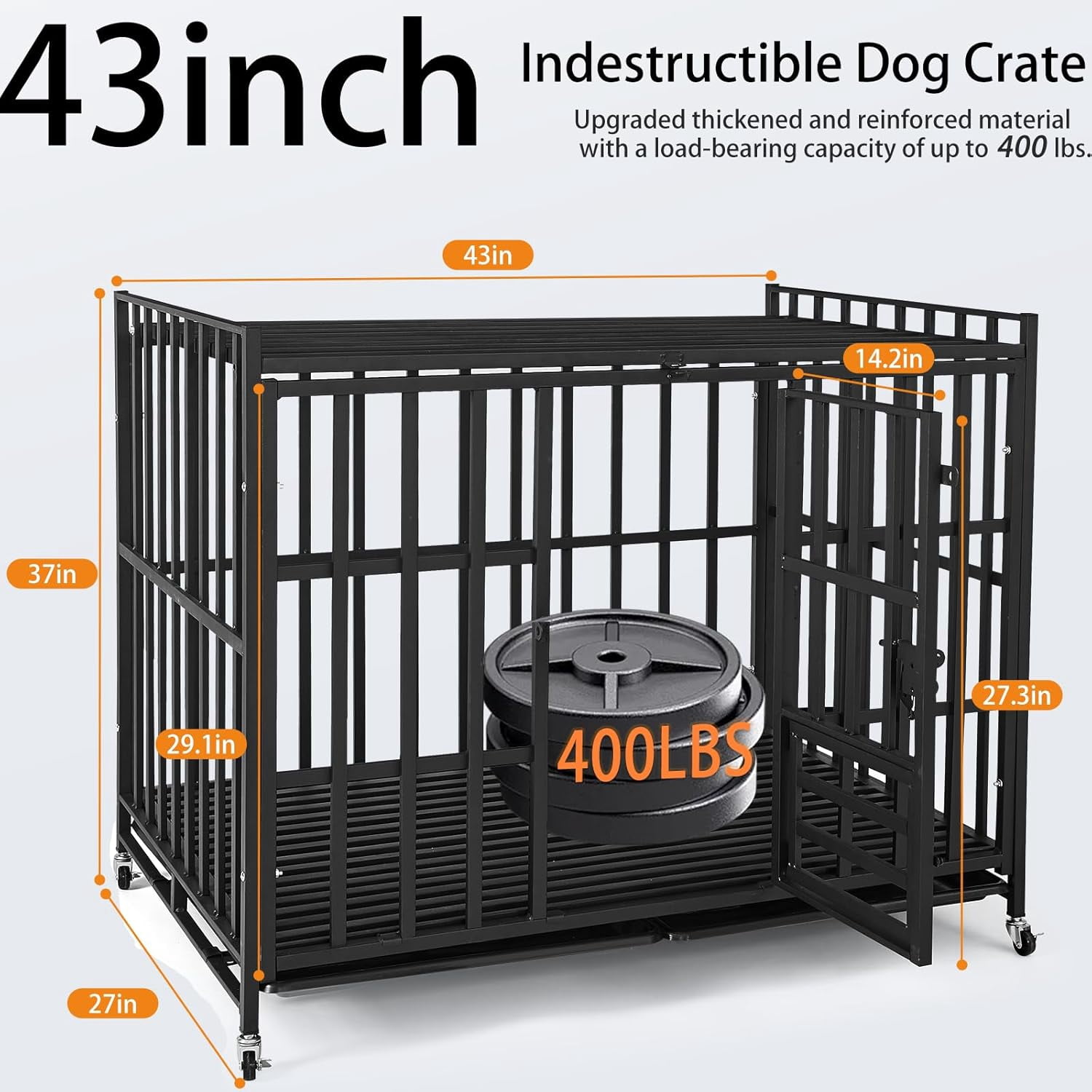 49/48/43/42Inch Heavy Duty Indestructible Dog Crate for Large Dogs,Escape-Proof Steel Kennel for Large Dogs,3Door Design with Lockable Wheels,Extra Large XXL Dog Cage with Removable Tray (43)