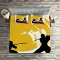 thumbnail image 2 of Ambesonne Japanese Quilted Coverlet 3 Pcs, Watercolor Style Ninja, King Size, Vermilion Mustard, 2 of 2