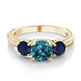 thumbnail image 2 of Gem Stone King 2.90 Ct Round London Blue Topaz Blue Sapphire 18K Yellow Gold Plated Silver Ring (Size 5), 2 of 3