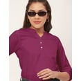 thumbnail image 2 of Moomaya Solid Color Tops, 3/4Th Roll-Up Sleeve V-Neck Formal Summer Shirt Tops, 2 of 8