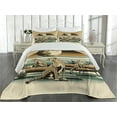 thumbnail image 2 of Ambesonne Cheetah Quilted Coverlet 3 Pcs, Wild Cats Chilling Retro, Queen Size, Camel and Pale Teal, 2 of 4