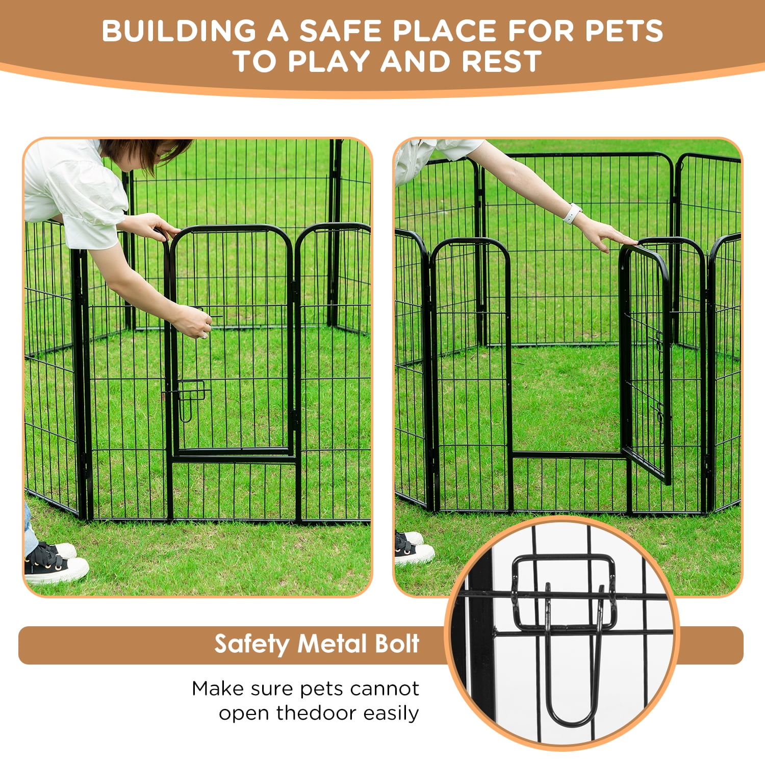 Large Dog Fence 12-Panel 40" Metal Dog Playpen for Small, Medium, Large Dogs , Portable Pet Exercise Pen Indoor/Outdoor Use（Black）