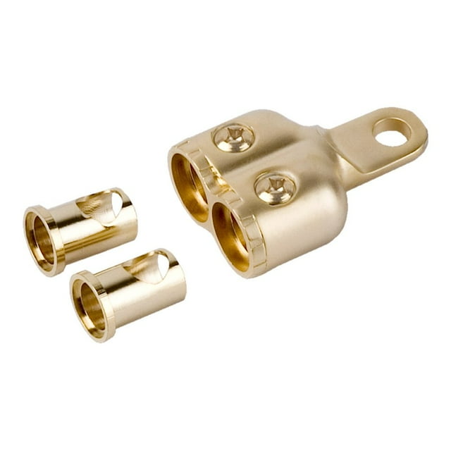 Gold Dual 0/2 Gauge Ring Terminal with Adapter Marine Grade Car Stereo Audio UTV