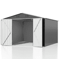 thumbnail image 3 of MUCHANT 10'x10' Outdoor Metal Storage Shed with Updated Frame Structure and Lockable Doors, Steel Garden Tool Sheds for Backyard, Patio, Lawn, Gray, 3 of 6