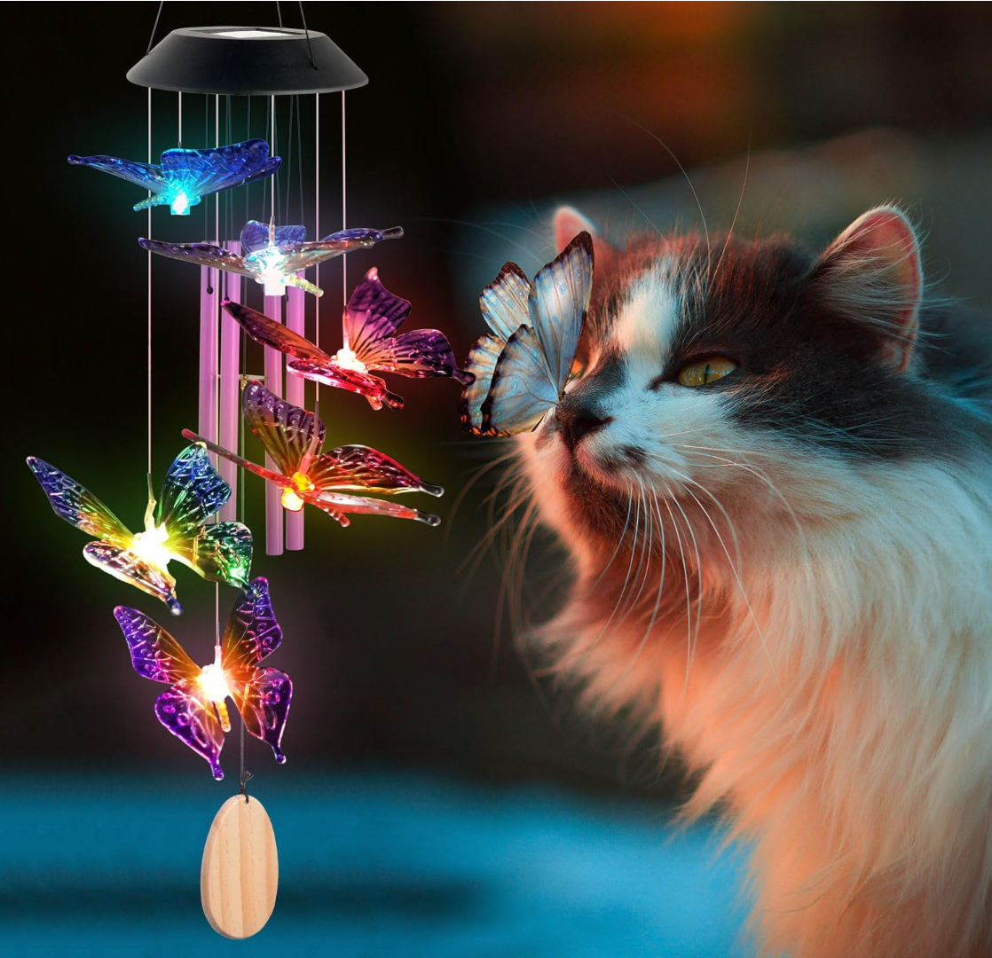 2pcs Butterfly Wind Chimes, Solar Lights Outdoor, Garden Decor, Mothers Day Gifts, Mom Gifts, Grandma Gifts, Outdoor Hanging Decor, Waterproof Solar Lights