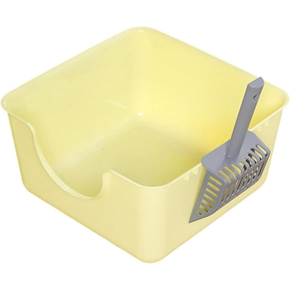 HUGFEGWE Bac à Litière pour Chat Toilette pour Chats Bac à Sable Toilette pour Chats Lisse Bac de 18 cm à Bords Hauts pour Petits et Grands Chats et Forme en U Abaissé à l'Avant, Jaune UA824-9433