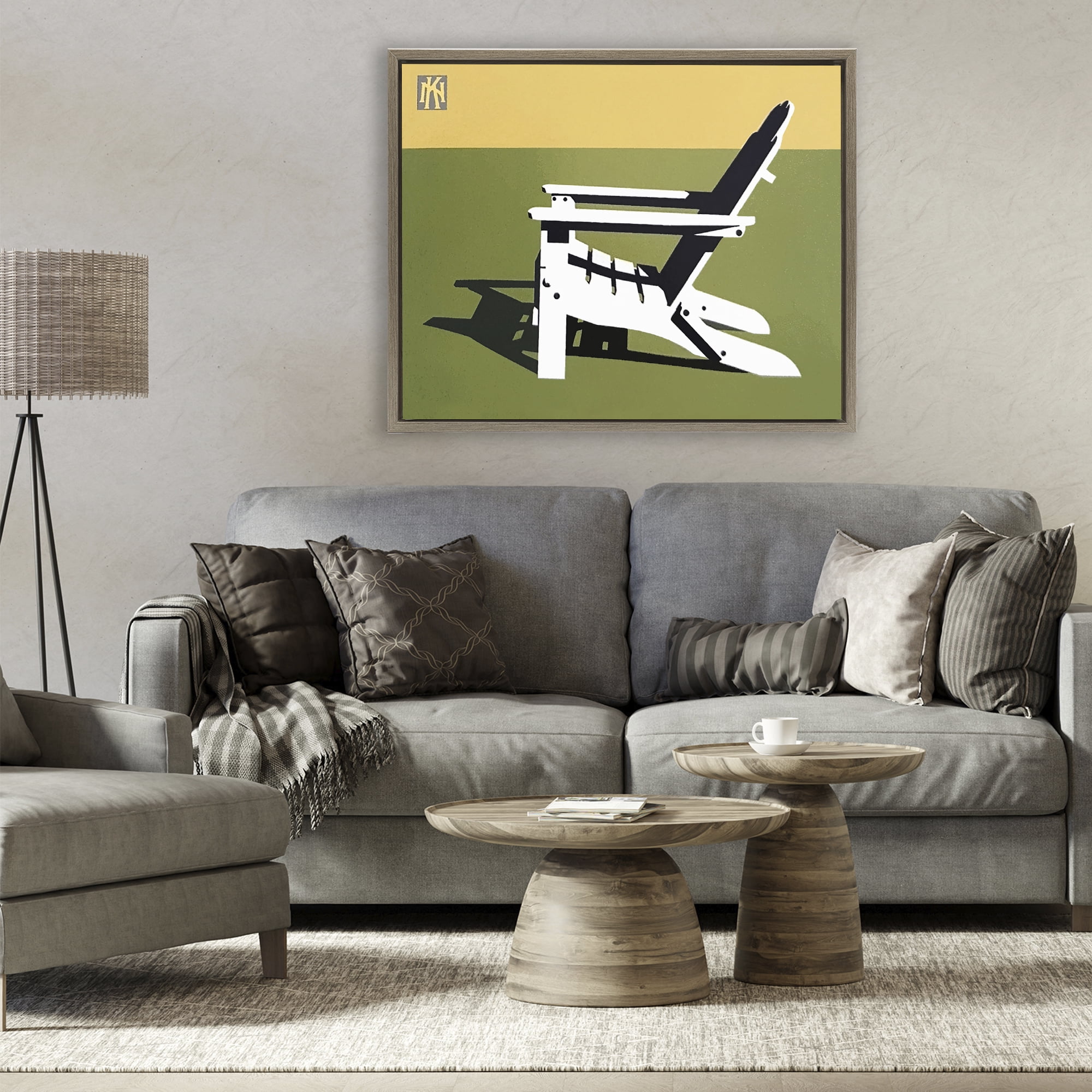 Stupell Industries Minimal Sunlit Lounge Chair Brown Framed Floater Canvas Wall Art, design by Jadei Graphics