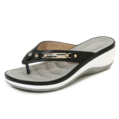 

Low Platform T-Strap Jewel Sandals High Flip Flops Ladies Platform Comfort Penny Shoes Black 37