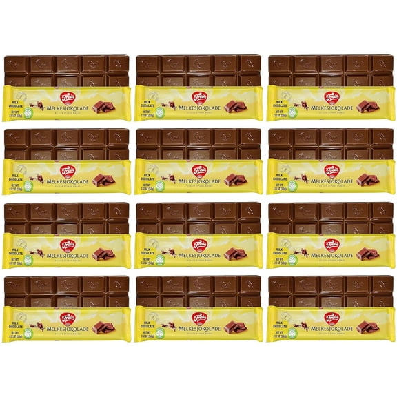 Freia Norwegian Milk Chocolate Bars, 12-Pack, 60g, Individually Wrapped, Rich, Decadent, Smooth Melt-in-Your-Mouth