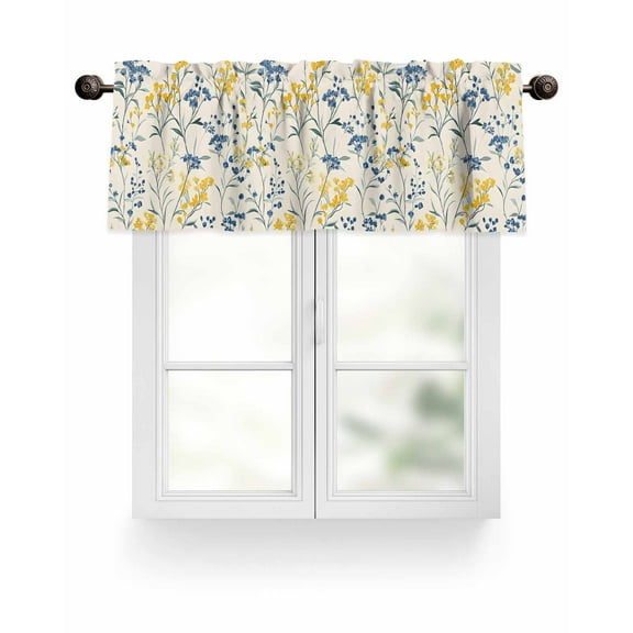 Valance for Windows 60"W x 18"L Spring Yellow and Blue Floral Pattern Kitchen Curtains Light Filtering Curtain Valances Rod Pocket Curtains for Bedroom Farmhouse Living Room