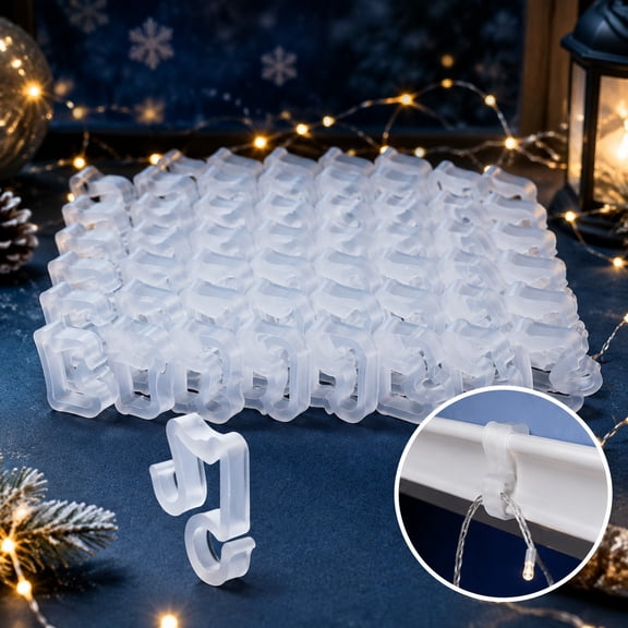 MODANU 100 Pcs Outdoor Light Clips Hooks for Outdoor String Lights Gutter Clips for Hanging Outdoor Lights Christmas Village Accessories, White