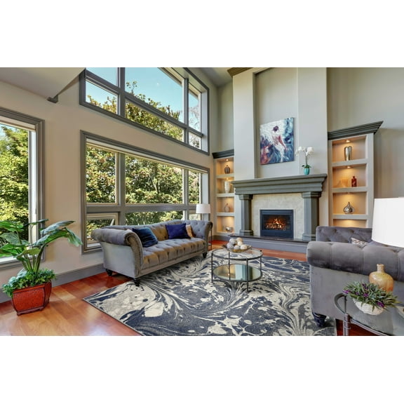 5'x8' Grey Blue Machine Woven Marble Indoor Area Rug