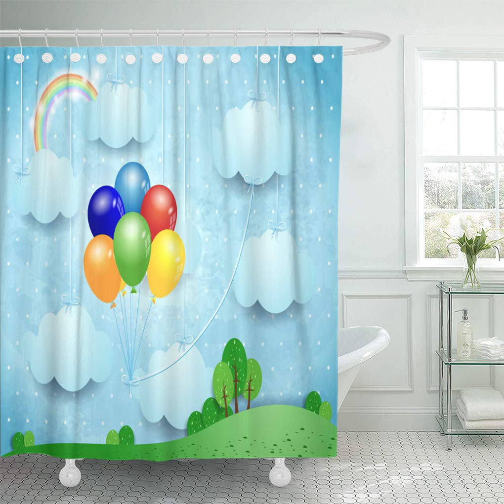 Details about   Green Shower Curtain Surreal Forest House Print for Bathroom 