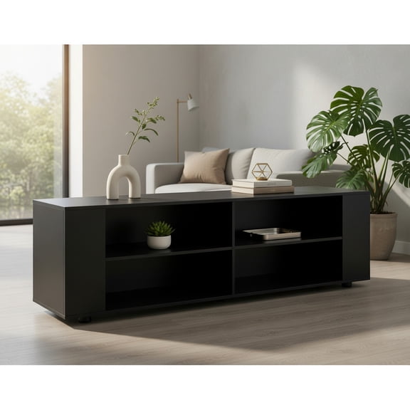 GVN 59 Inch Console Storage Entertainment Media Wood TV Stand-Black
