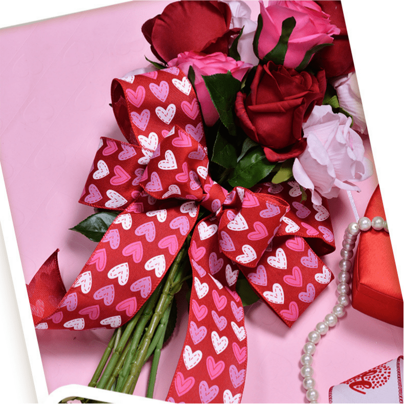3 Rolls Valentine's Day Red Heart Ribbon, Each 2.5" X 10 Yard, Wired Heart Pattern Packaging Tape for Wreath Bow Wrapping Gifts & Party Supplies, Wedding Decorations