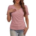 thumbnail image 3 of FOLUNSI Women's Plus size Top V Neck Slim Fitted T-Shirt Front Surplice Wrap Short Sleeve Blouses M-4X, 3 of 5