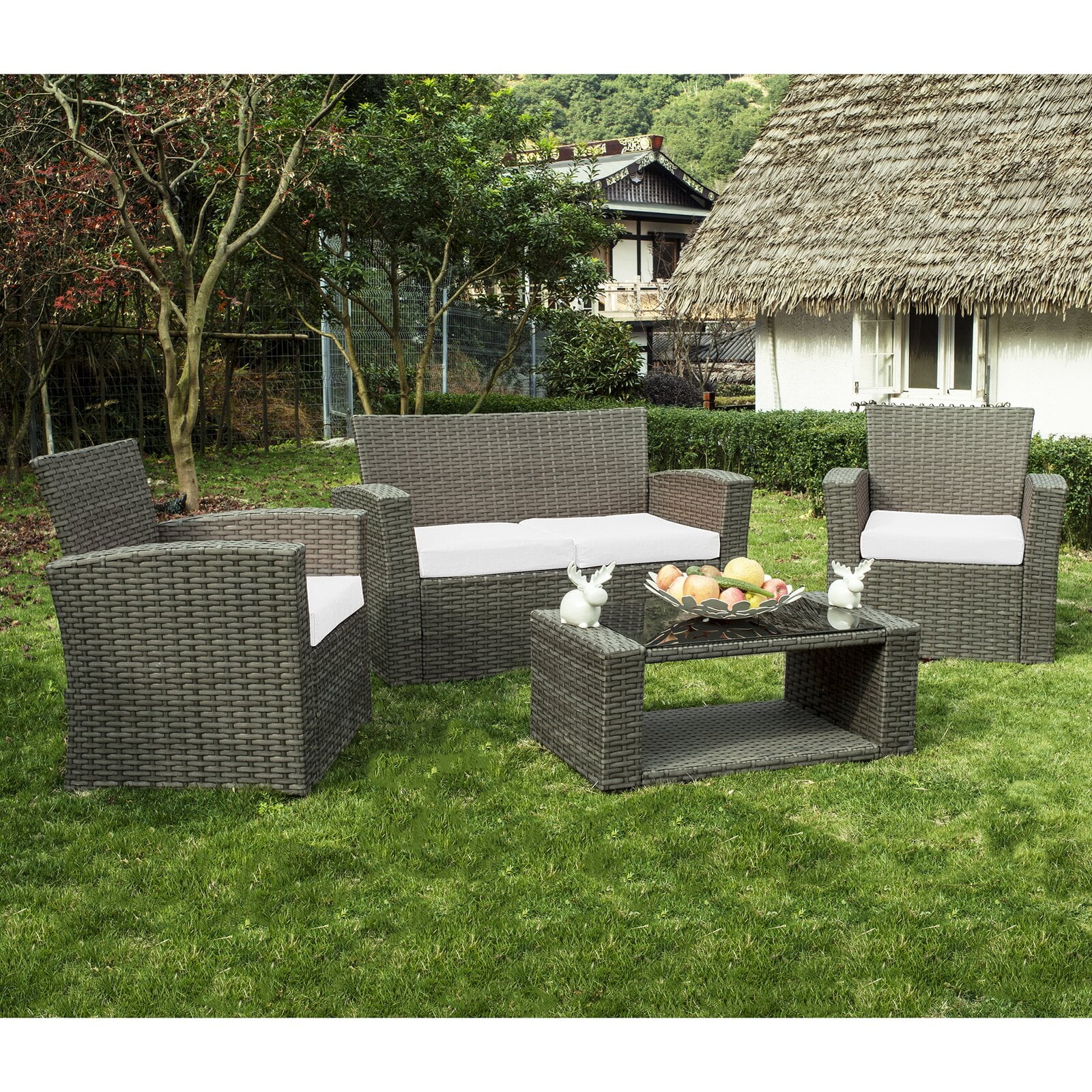 Alfonso 4 Piece Rattan Sofa Seating Group with Cushions 17