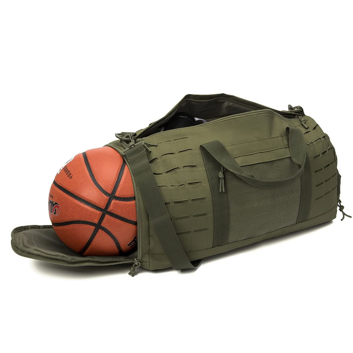Haadid 40L Military Tactical Duffle Bag For Men Sport Gym Bag Fitness Tote Travel Duffle Bag Training Workout Bag With Shoe Compartment Basketball Football Weekender Bag Army Green