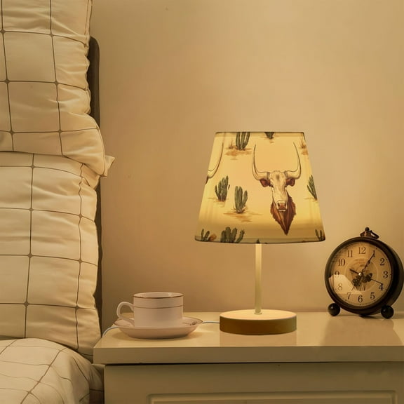 Yayeee Mini Table Lamp 10.8" Dimmable with Fabric Shade 3 Color Temperatures, Cowboy Pattern
