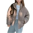 thumbnail image 2 of Fashion Winter Warm Coats for Womens Hooded Plus Size Short Down Jacket With Double Pockets Long Sleeves Without A Hat And A Flip Collar Casual Outwear, 2 of 3
