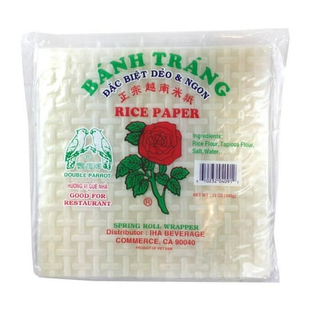 ROM AMERICA Red Rose [ 12oz ] Banh Trang Spring Rolls Paper Wrapper Roll Rice Paper - 8.5 inch - Square