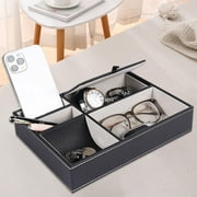 Black Men's Valet Tray with 5 Compartments Decent Valet Tray Organizer for Gift Phone Keys Wallet Glasses 25.518.55cm