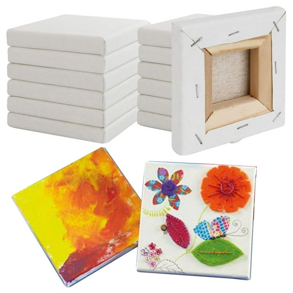 12 Pack Mini Canvas Panels 4" x 4",Happon Blank Framed Canvas Panels,Small Cotton Stretched Canvas Boards for Painting Craft Drawing Small Acrylics Canvas