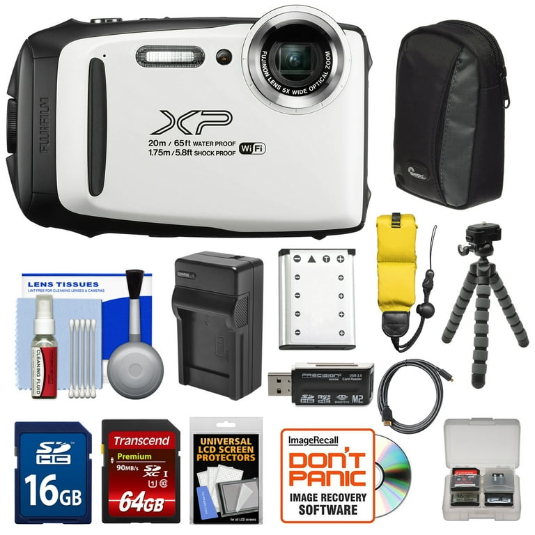 Fujifilm FinePix XP130 Shock & Waterproof Wi-Fi (White) with 64GB Card Battery +Charger + Cases + Tripod + Float Strap + Kit - Walmart.com