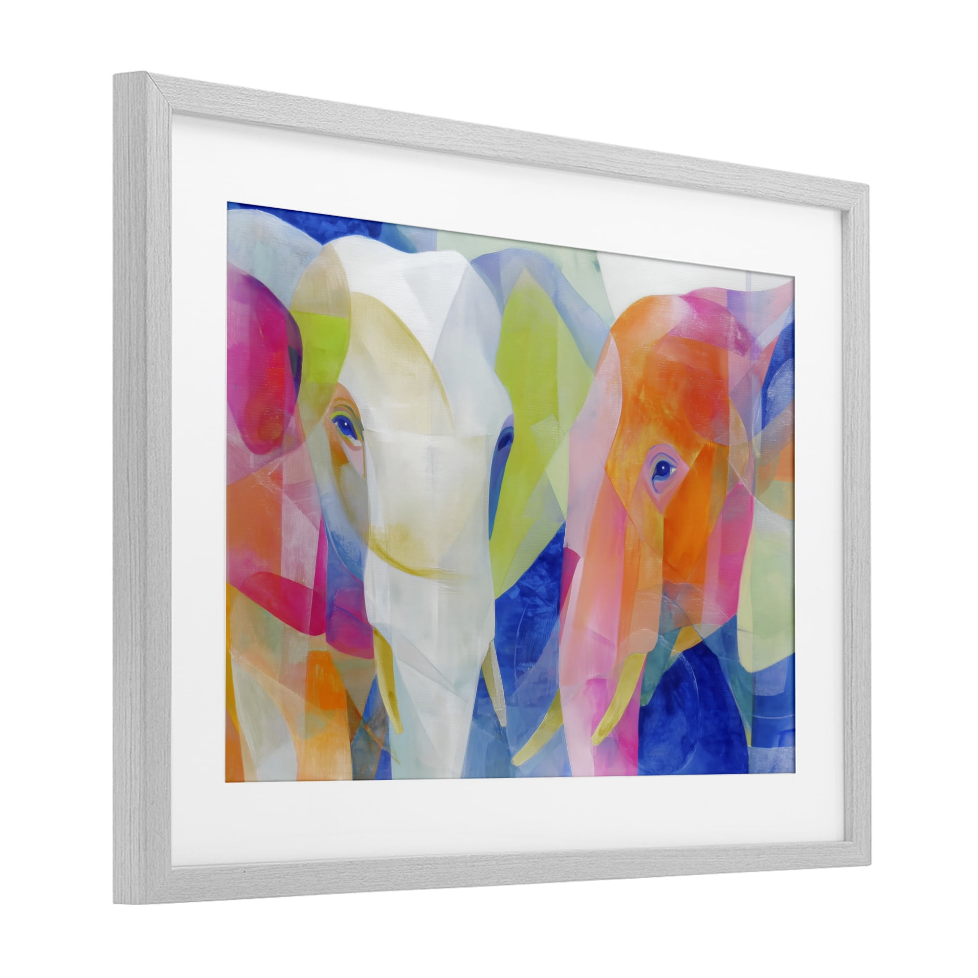 Stupell Industries Two Elephants Geometric Composition Gray Framed Print Under Glass, design by Chromatic Storm Studio