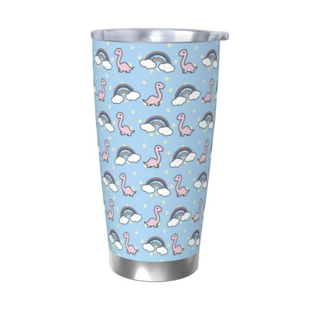 

Uemuo Rainbow Dinosaur Print Travel Coffee Mug 20oz Double-walled Car Cup Stainless Steel Insulated Tumbler Leak-proof Travel Cup Reusable Straw Car Cup-Without Straw