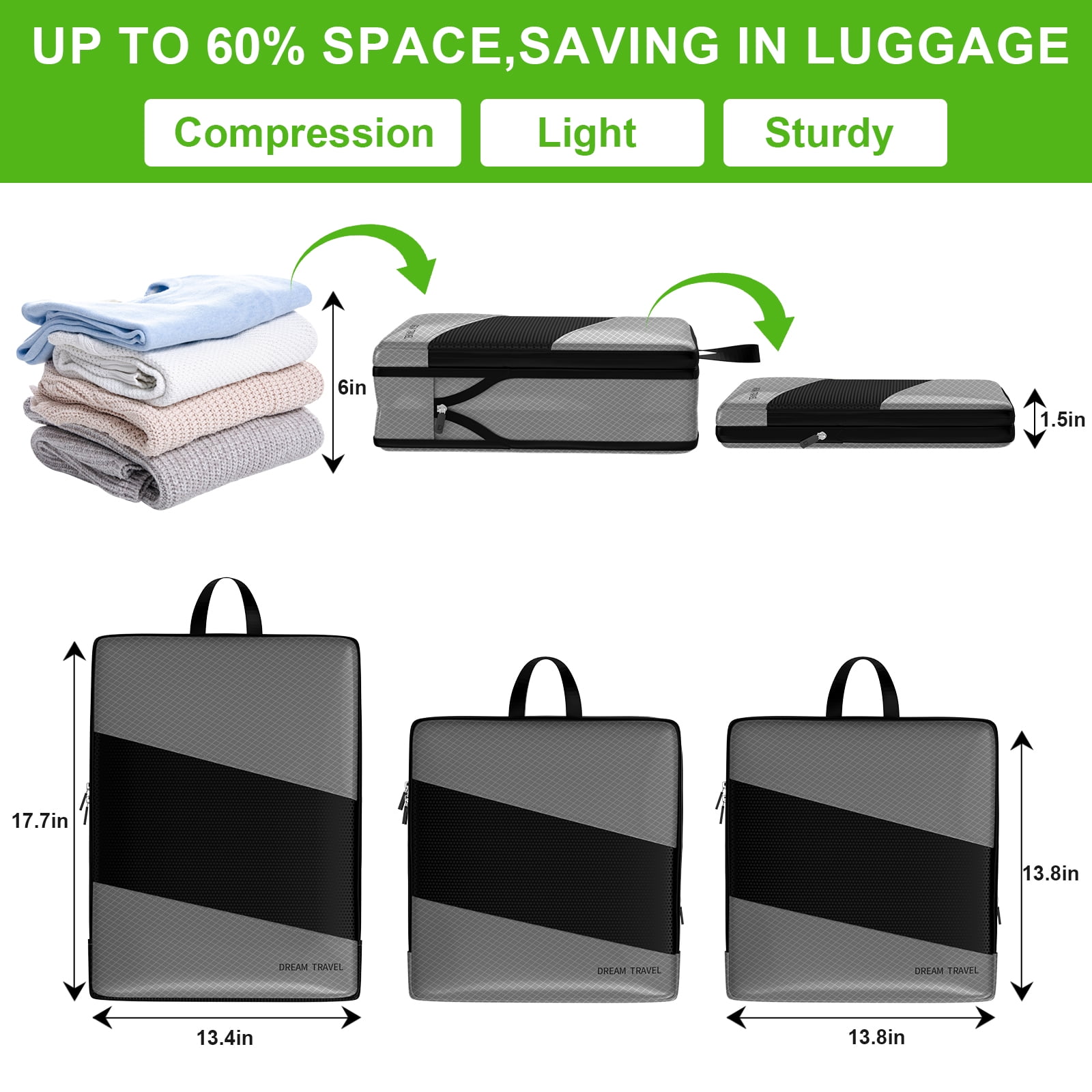 My Travel Dream Packing Cubes for Travel,6Pcs Nylon Compression Travel Cubes Set,Packing Cubes for Carry on Suitcase Travel Must Haves Luggage Organizer Bags