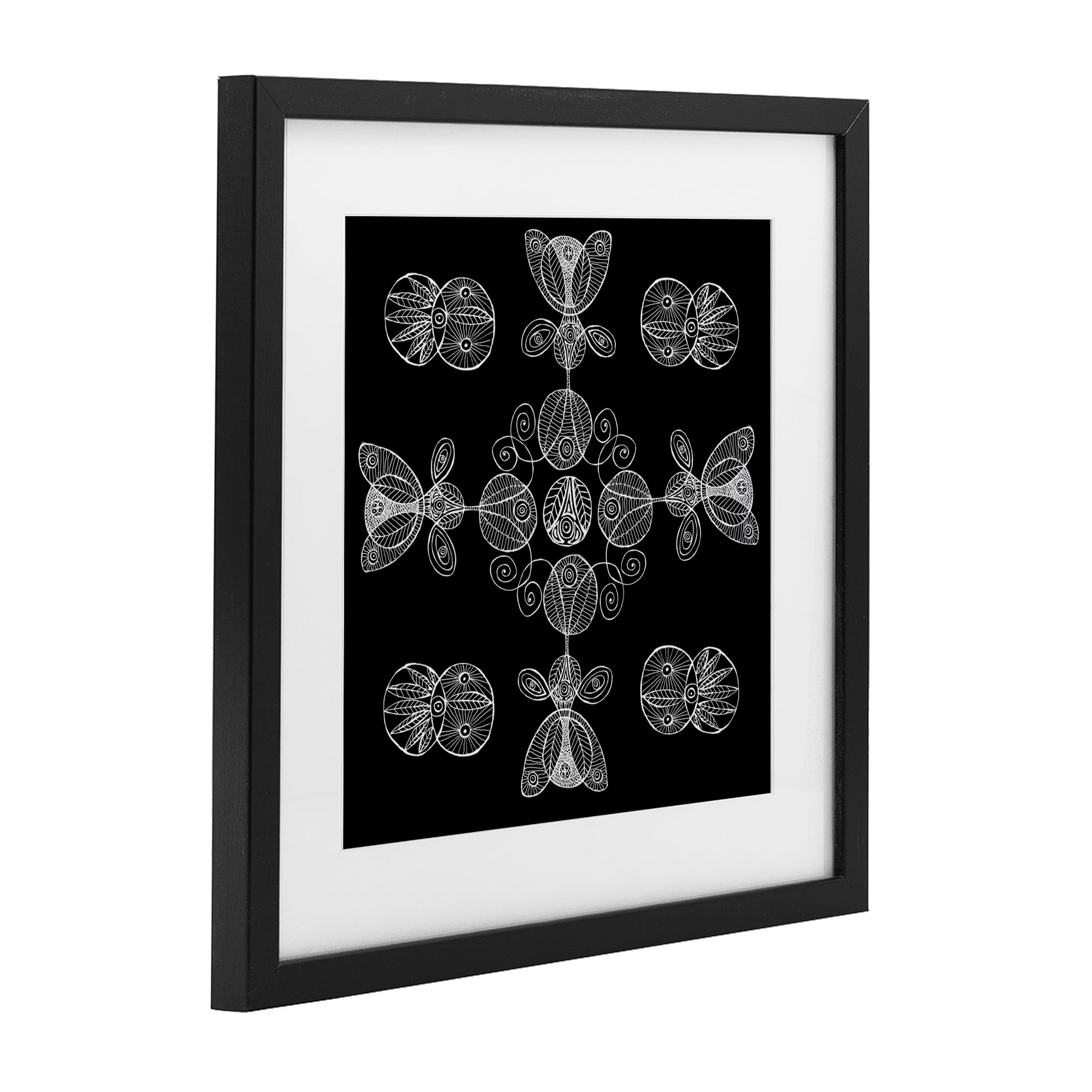 Stupell Industries Black & White Elemental Fractals Black Framed Print Under Glass, design by El Perkin
