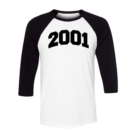 2001 College Style Three-Quarter Raglan Sleeve Baseball Shirt Unisex X-Small White/Black