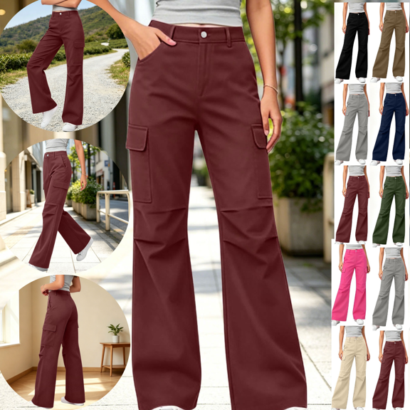 Gamivast Wide Leg Cargo Pants for Women with Multiple Pockets High Waisted Button Closure Loose Fit Utility Trousers for Casual Streetwear Travel Work and Everyday Wear Wine XXL