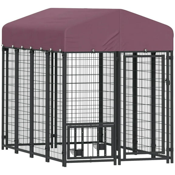 Resenkos Dog House, Pet House,Dog Cave,Outdoor Dog Kennel with 360° Rotating & 4 Levels Adjustable Bowls, Waterproof Cover
