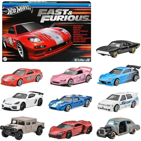 Paquete de 10 coches de juguete Hot Wheels HVX27 Fast and Furious