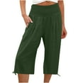 thumbnail image 6 of leijia Plus Size Women's Linen Capris Pants High Waisted Drawstring Casual Cropped Pants Lightweight Summer Lounge Pants, 6 of 6