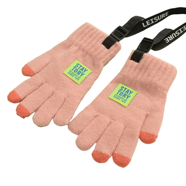 Visland 1 Pair Children Gloves Anti-lost Colored Lanyard Letter Cloth Label  Cute Gloves Cold Protection Stretchy Knitted Five-finger Gloves Winter  Outdoor Accessories for Boys Girls 