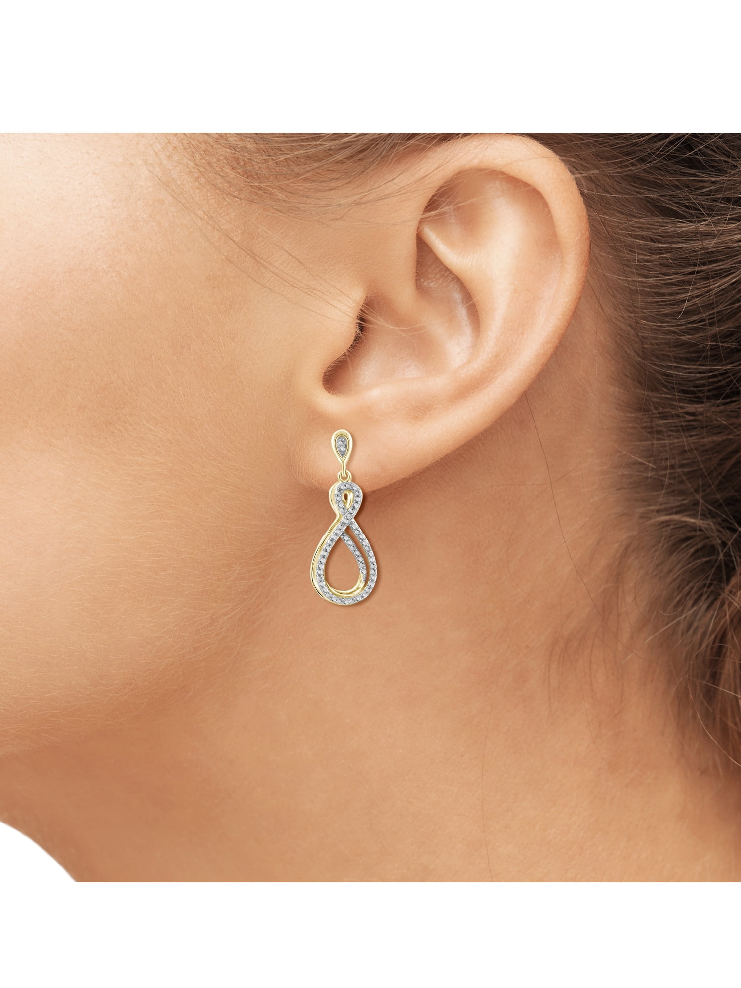 White Diamond Accent 14kt Gold-Plated Dangle Earrings