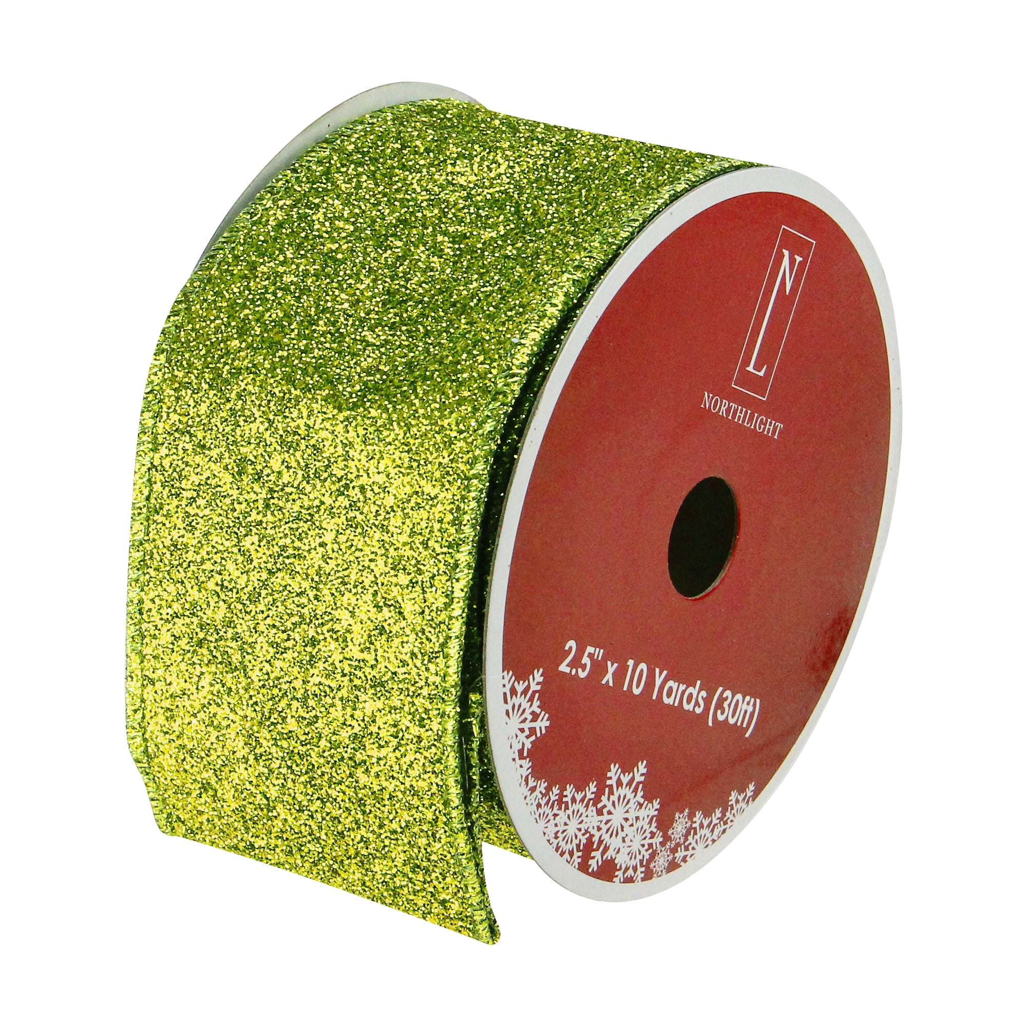 Northlight Club Pack of 12 Lime Green Solid Shimmering Wired Christmas Craft Ribbons - 2.5" x 120