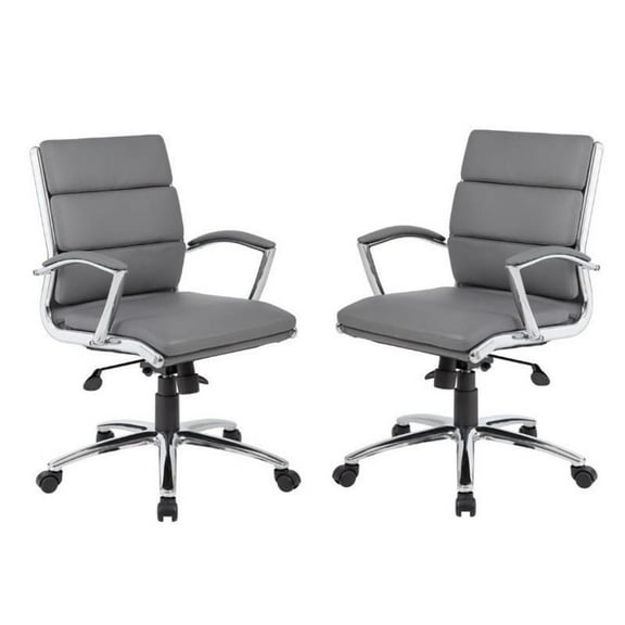 Home Square 2 Piece CaressoftPlus Executive Mid-Back Chair Set in Gray