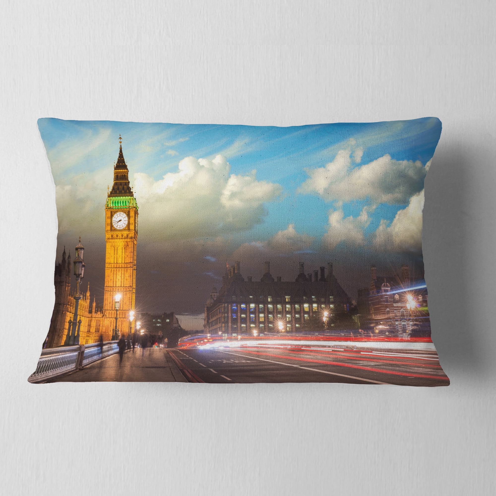 Designart Big Ben UK from Westminster Bridge - Cityscape Photo Throw Pillow - 12x20