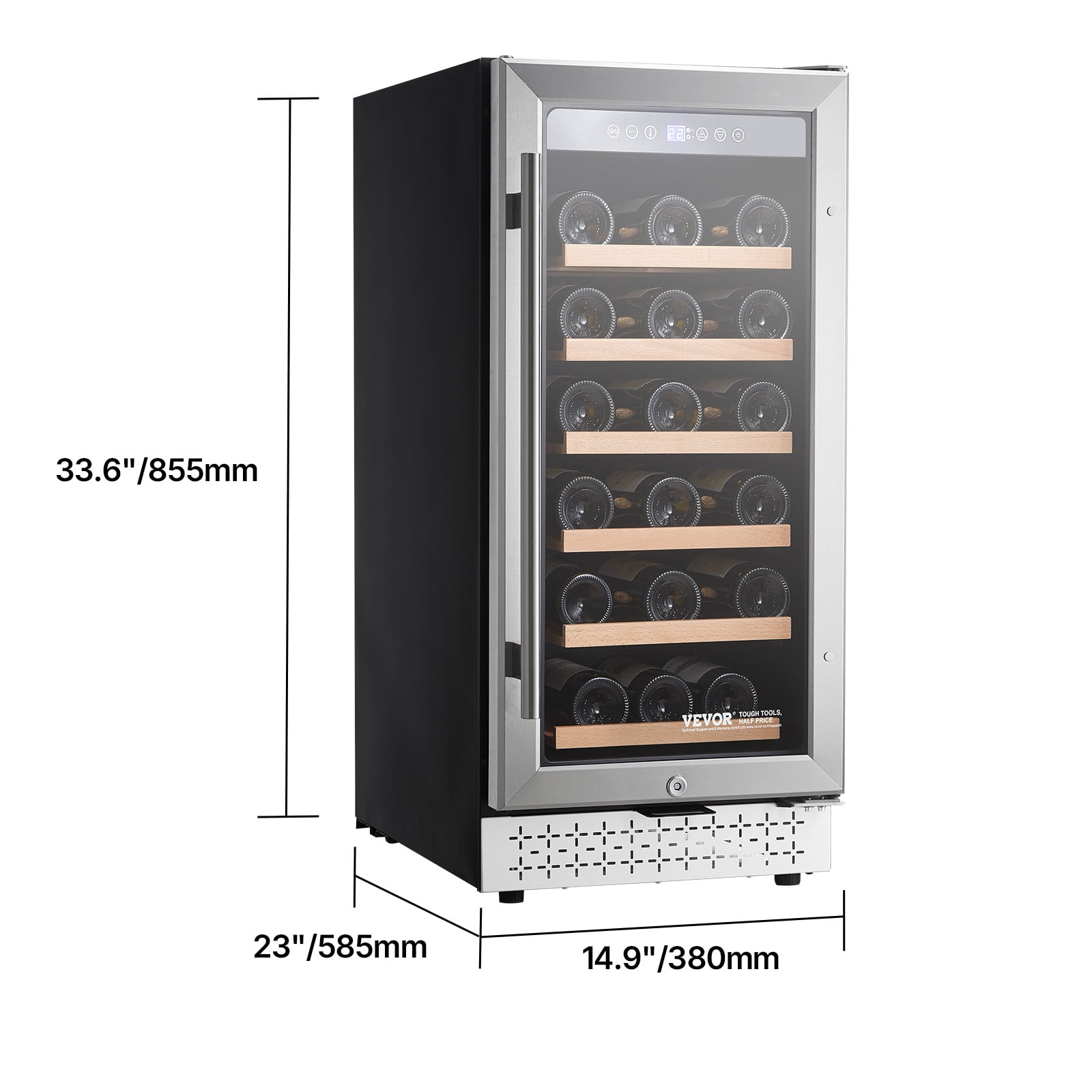 VEVOR Wine Cooler, 28 Bottle Wine Fridge, Mini Wine Cooler Refrigerator with Glass Door, Adjustable Shelves, Digital Temperature Control, Built-in & Freestanding Cooler Fridge for Home, Office, Bar